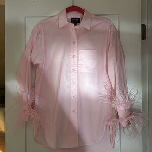 J CREW PINK FEATHER SLEEVE BUTTON DOWN